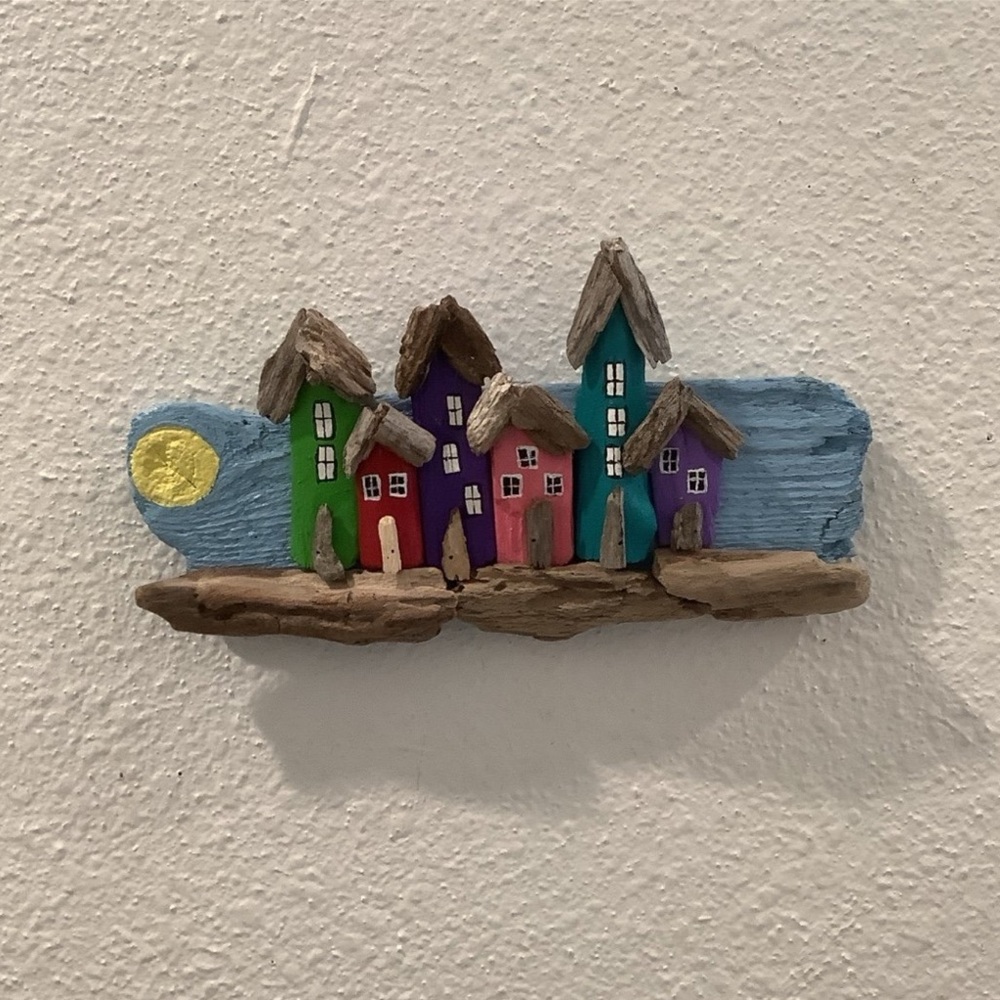 Driftwood Art, Driftwood Painted Houses, Driftwood Coastal Decor